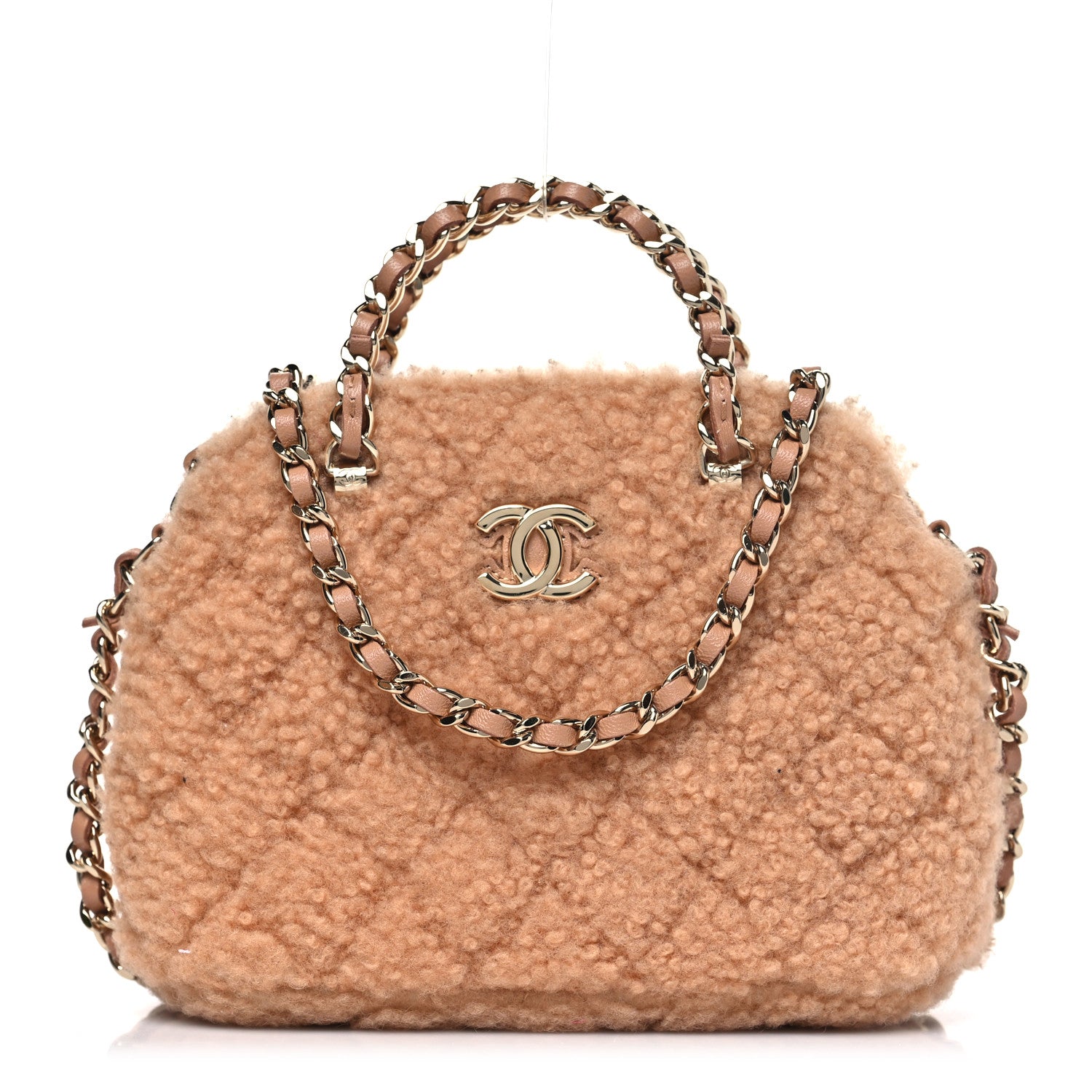 Chanel Shearling Quilted Shiny Coco Clutch With Chain Dark Beige 1 of 10