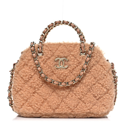Chanel Shearling Quilted Shiny Coco Clutch With Chain Dark Beige 1 of 10