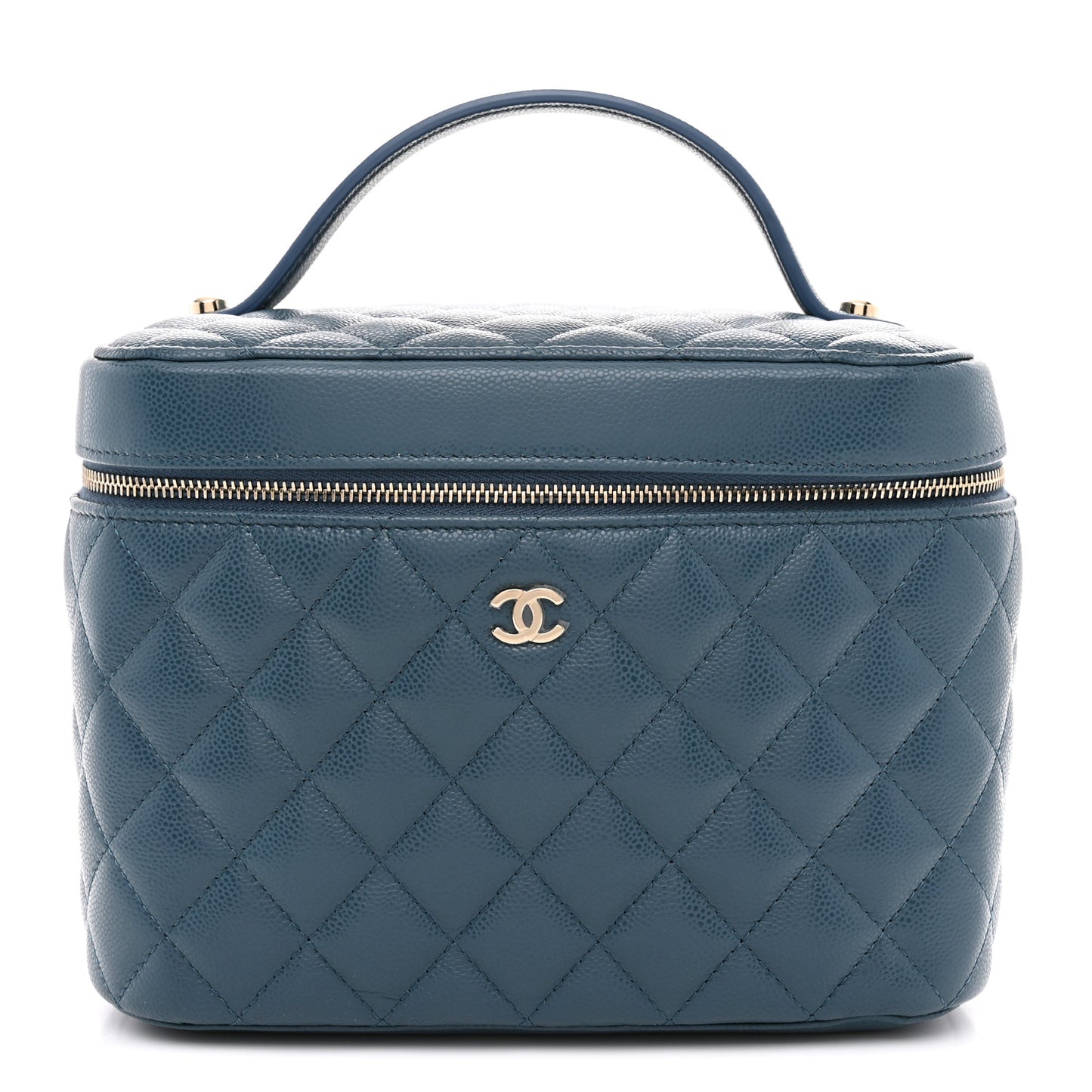 Caviar Quilted Large Vanity Pouch Blue