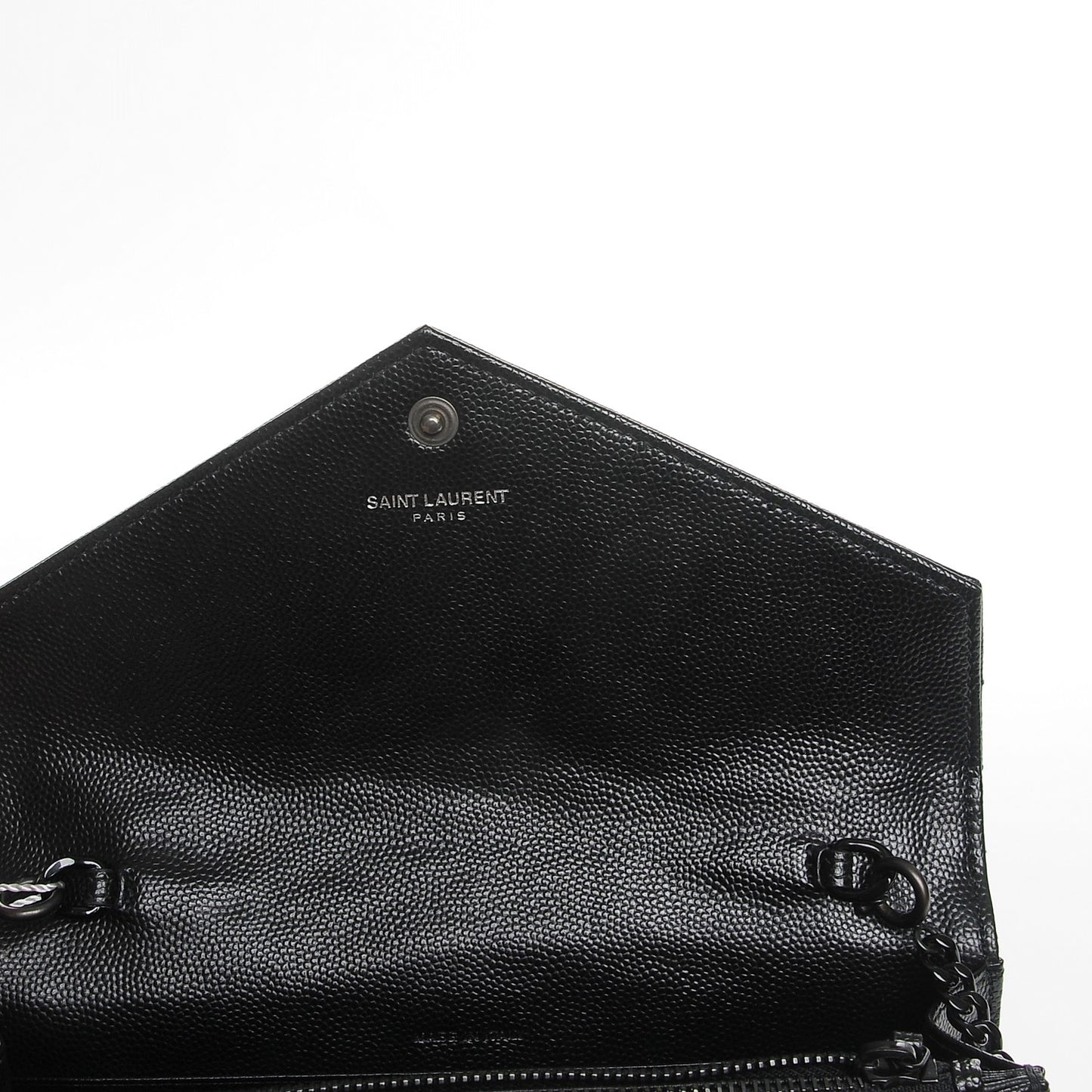 Grain De Poudre Matelasse Chevron Monogram Envelope Chain Wallet Black