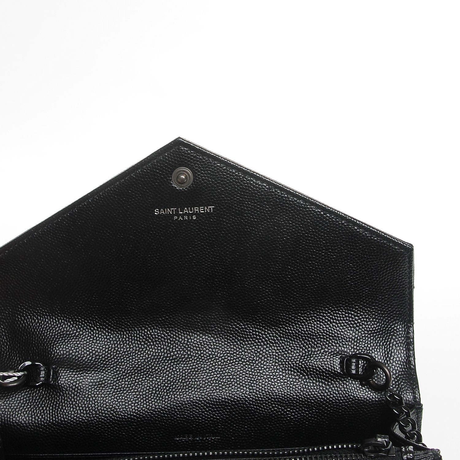 Saint Laurent Grain De Poudre Matelasse Chevron Monogram Envelope Chain Wallet Black 7 of 9