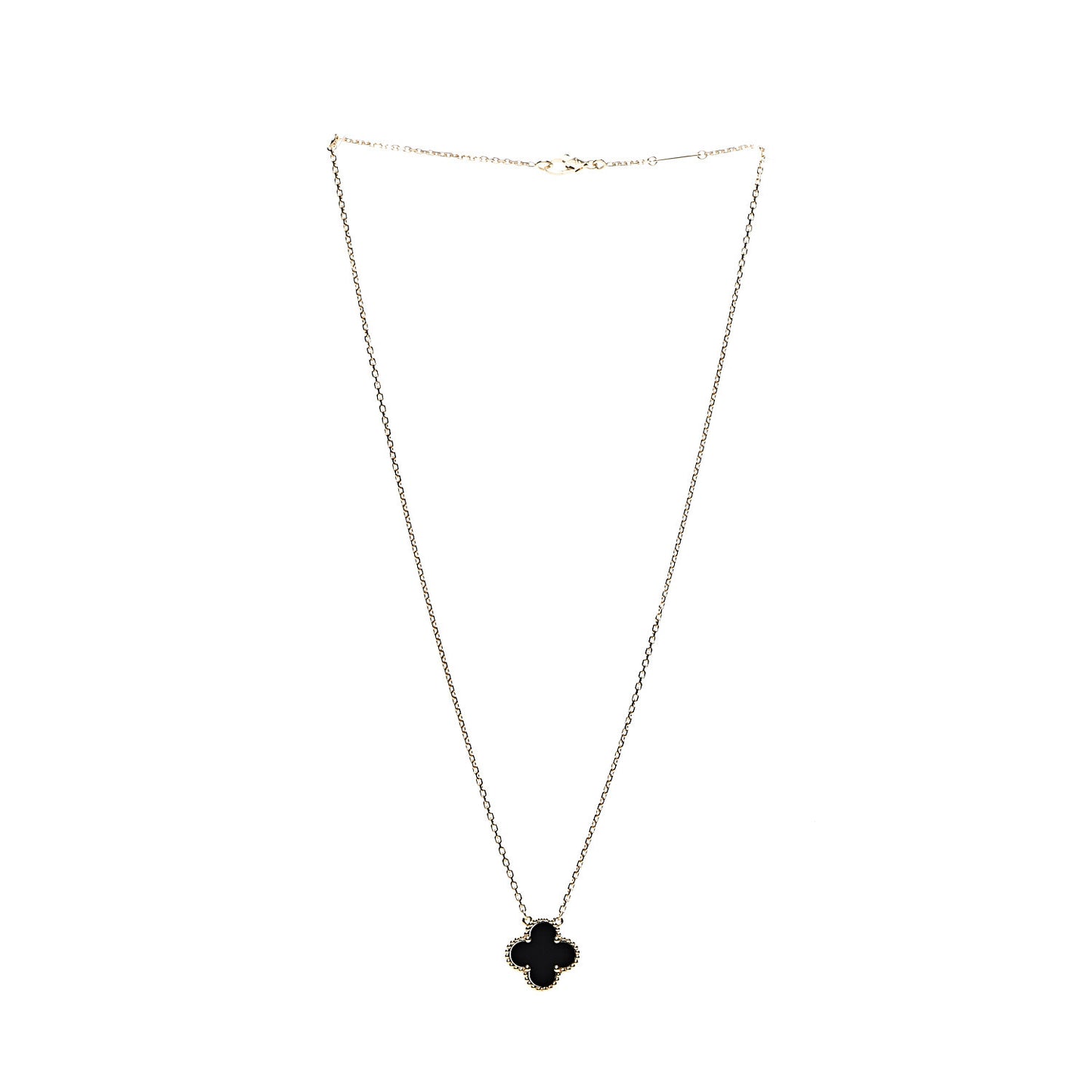 18K Yellow Gold Black Onyx Vintage Alhambra Pendant Necklace
