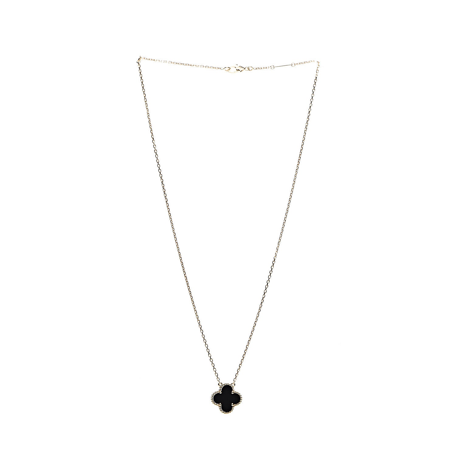 Van Cleef & Arpels 18K Yellow Gold Black Onyx Vintage Alhambra Pendant Necklace 2 of 7