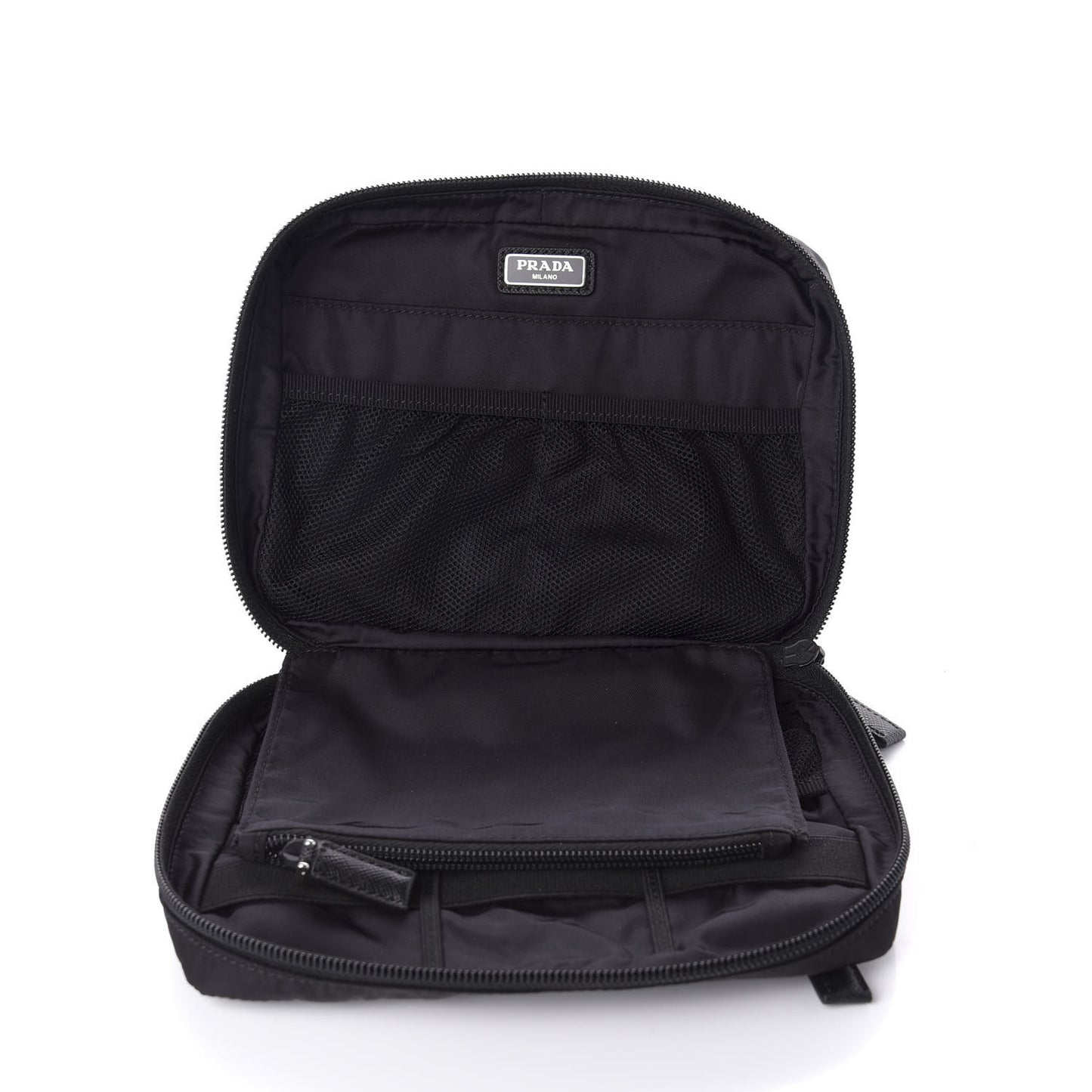 Tessuto Nylon Saffiano Maniglia Pouch Black