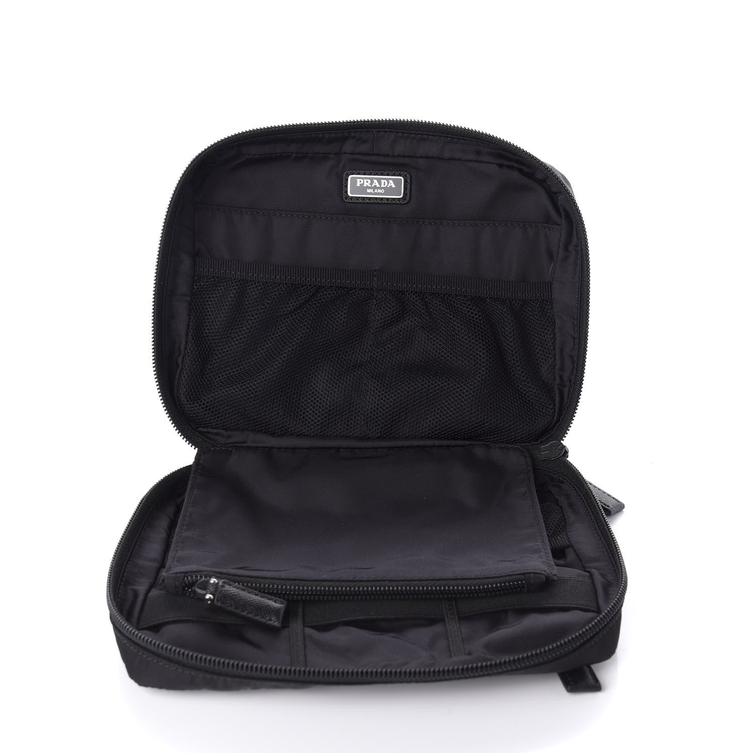 Prada Tessuto Nylon Saffiano Maniglia Pouch Black 5 of 7