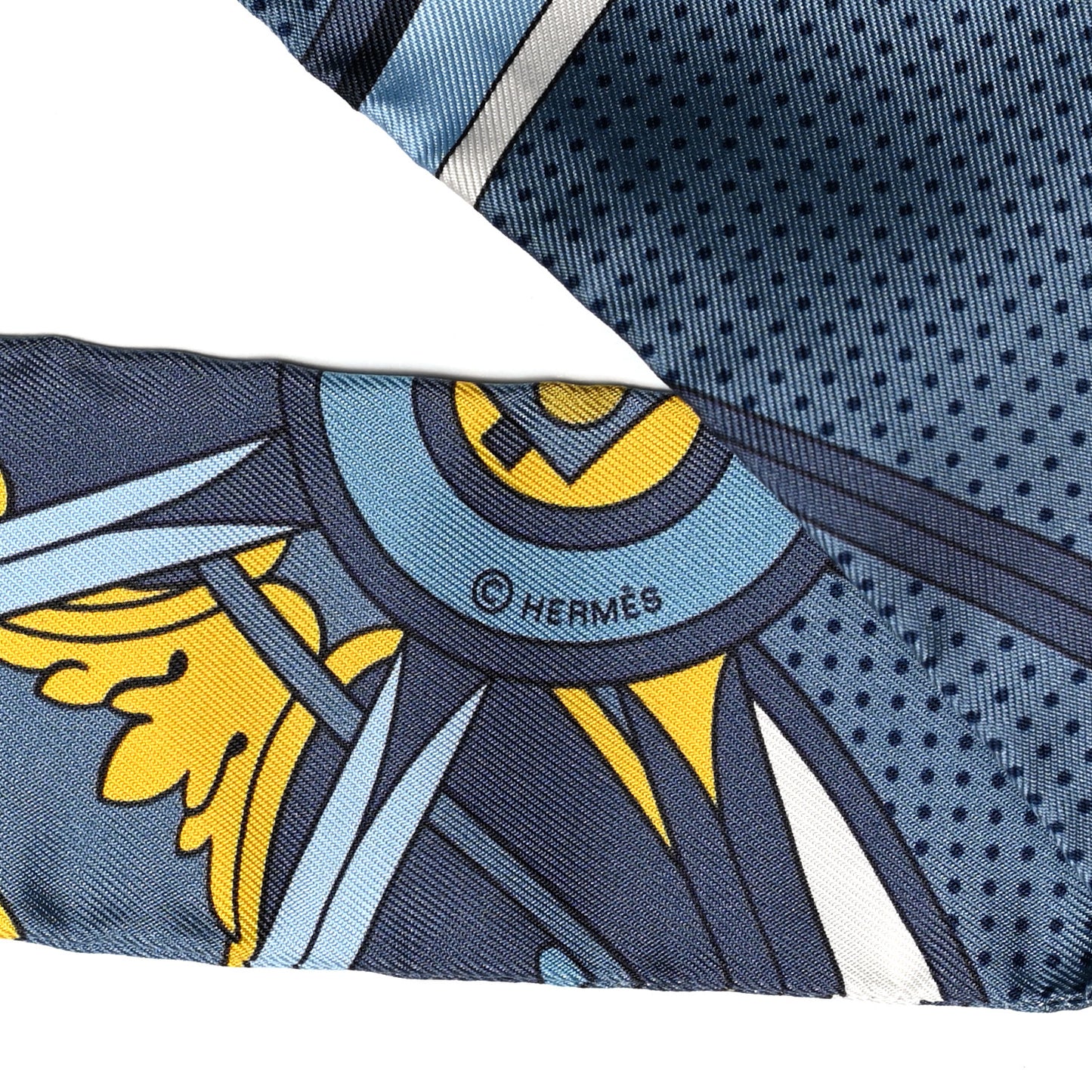 Silk Washington's Carriage Detail Twilly Gris Bleu Jean Jaune