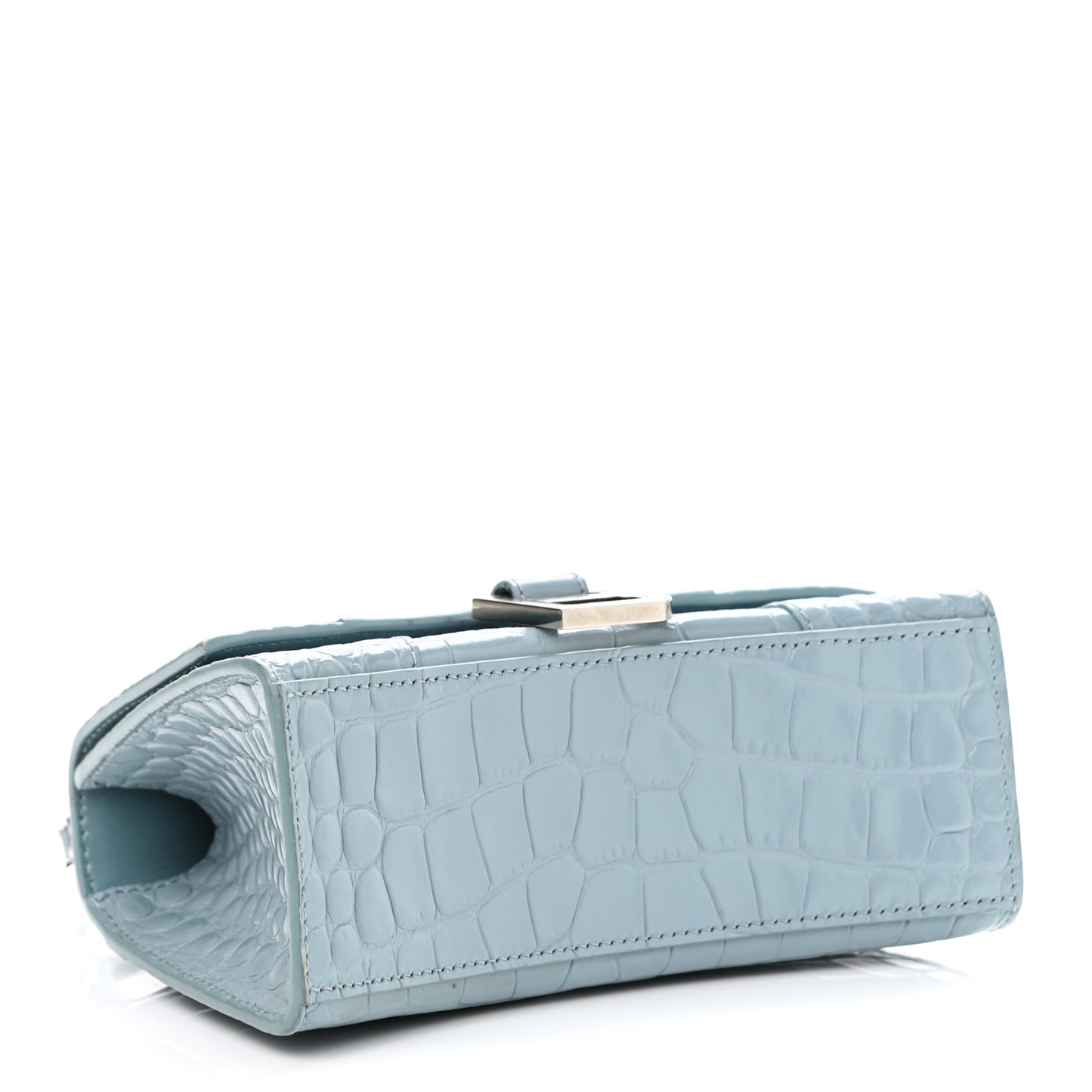 Shiny Calfskin Crocodile Embossed Hourglass Top Handle Bag XS Blue Grey