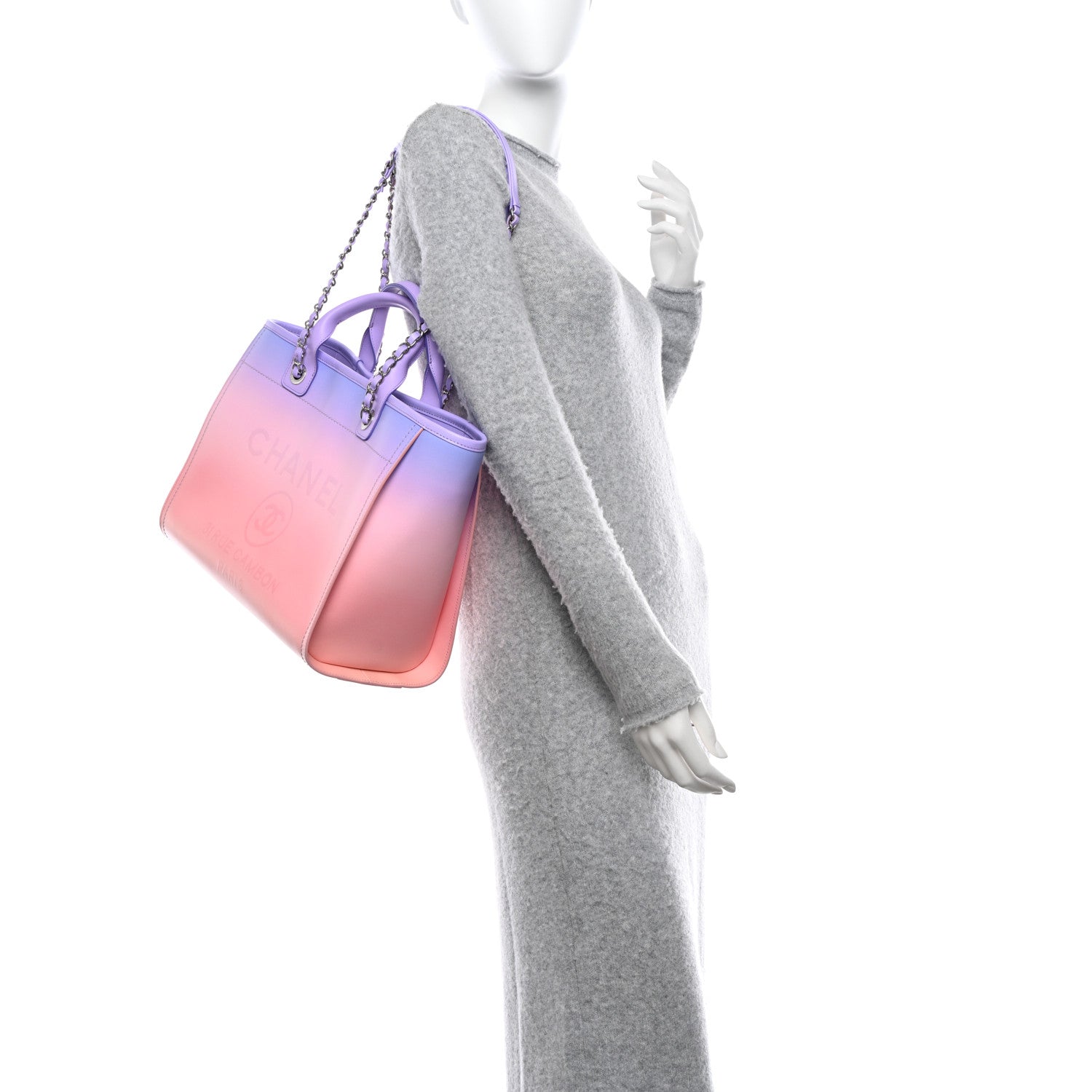 Chanel Shaded Calfskin Small Deauville Tote Light Purple Pink Coral 2 of 12