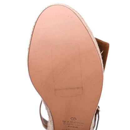 Valentino Garavani Suede Calfskin Tropical Bow Espadrille Platform Wedge Sandals 37 Brown 10 of 10