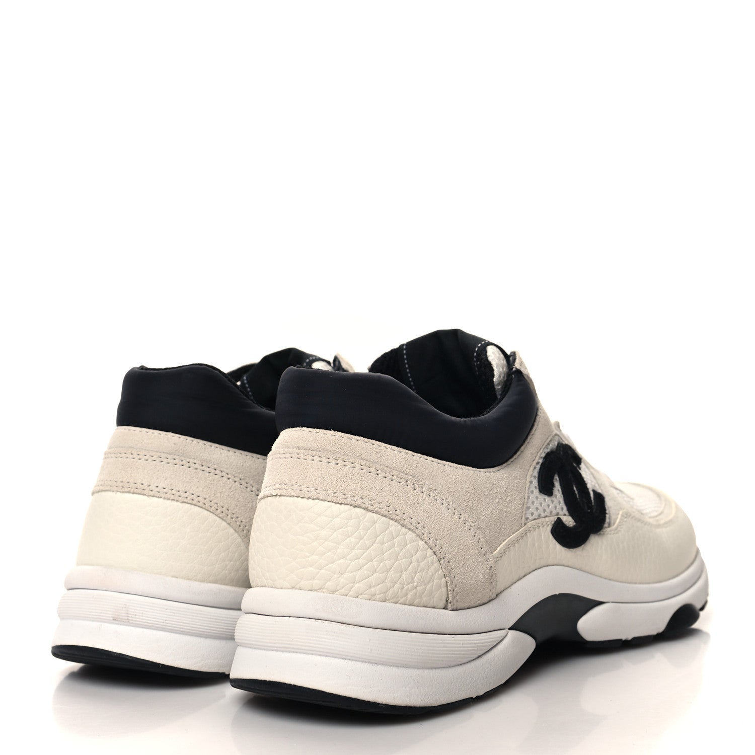 Chanel Mesh Suede Calfskin Grained Calfskin Womens CC Sneakers 39.5 White Black 4 of 9