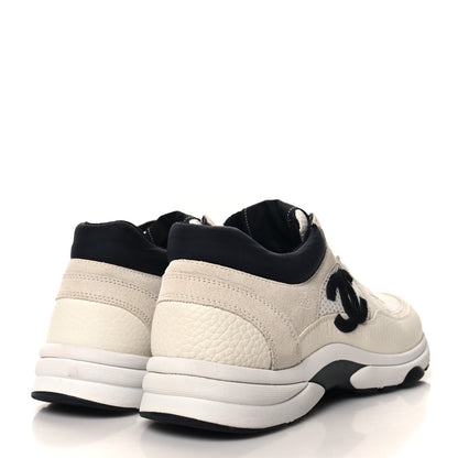 Chanel Mesh Suede Calfskin Grained Calfskin Womens CC Sneakers 39.5 White Black 4 of 9