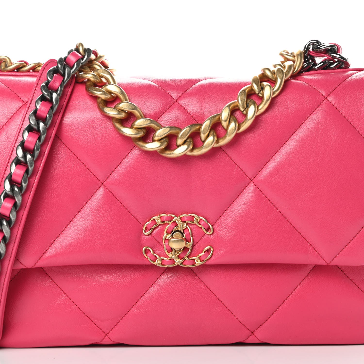Chanel Goatskin Quilted Large Chanel 19 Flap Dark Pink 8 of 11