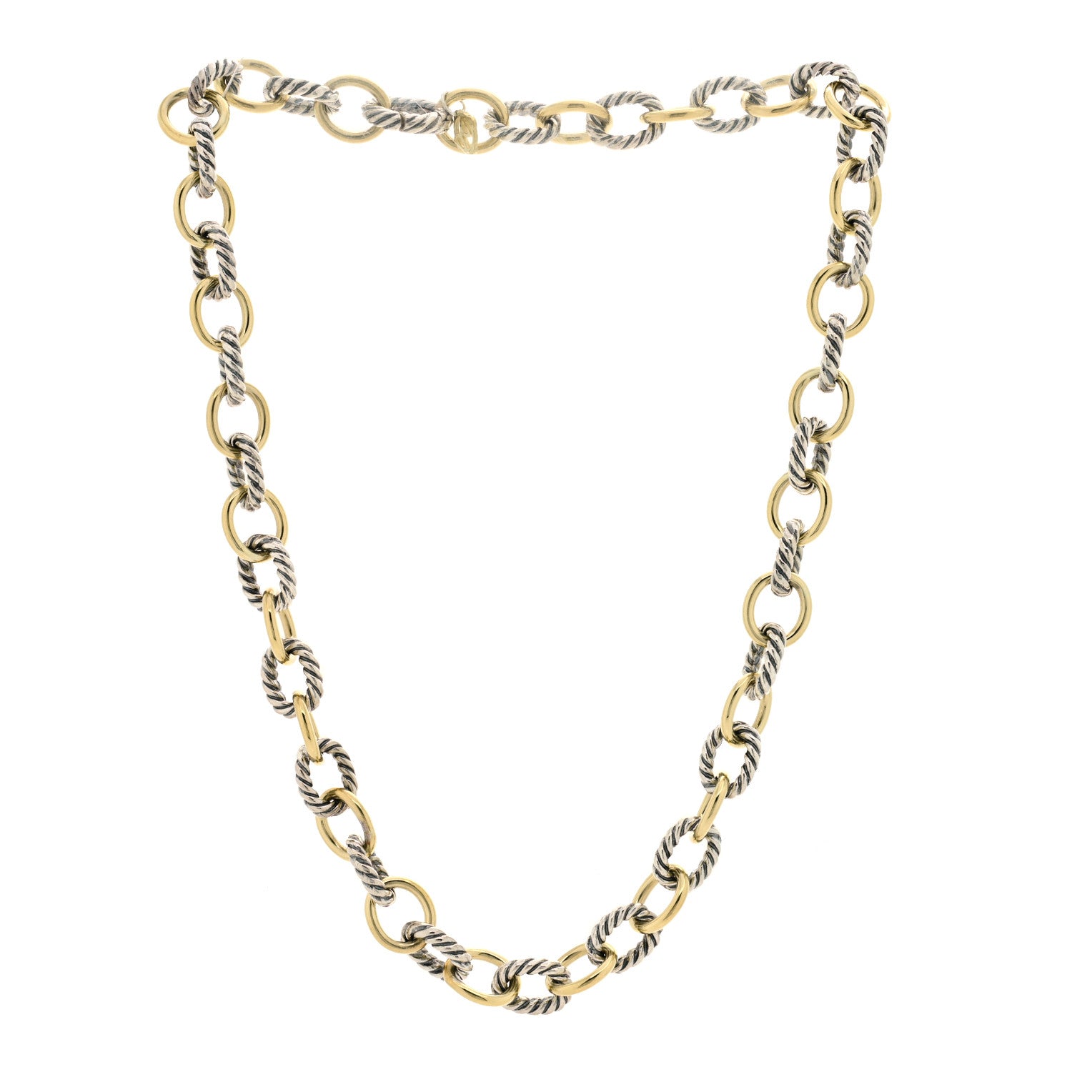 David Yurman Sterling Silver 18K Yellow Gold 10mm Medium Oval Link Necklace 2 of 3