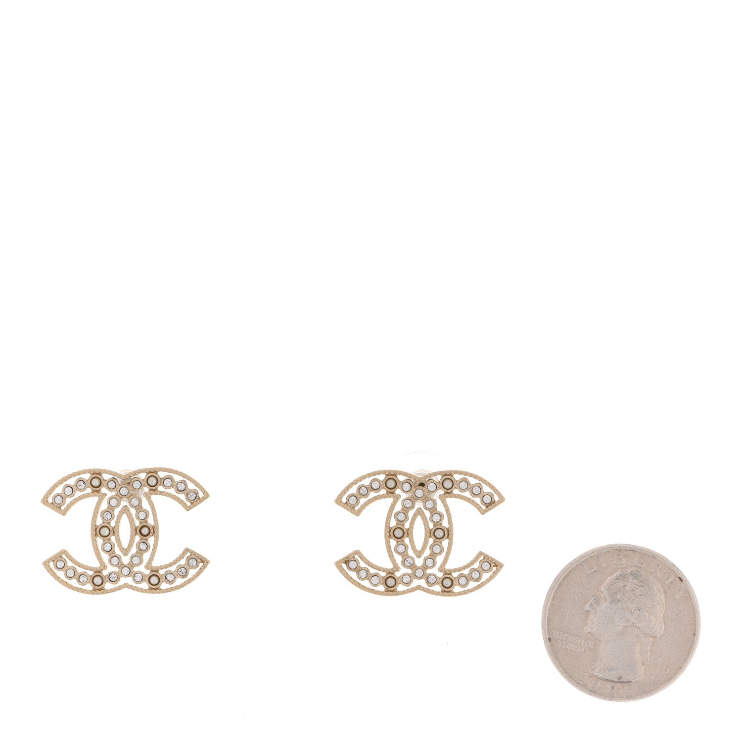 Chanel Crystal Timeless CC Earrings Light Gold 2 of 5