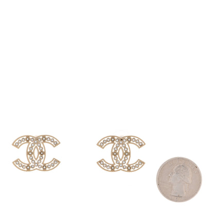 Chanel Crystal Timeless CC Earrings Light Gold 2 of 5