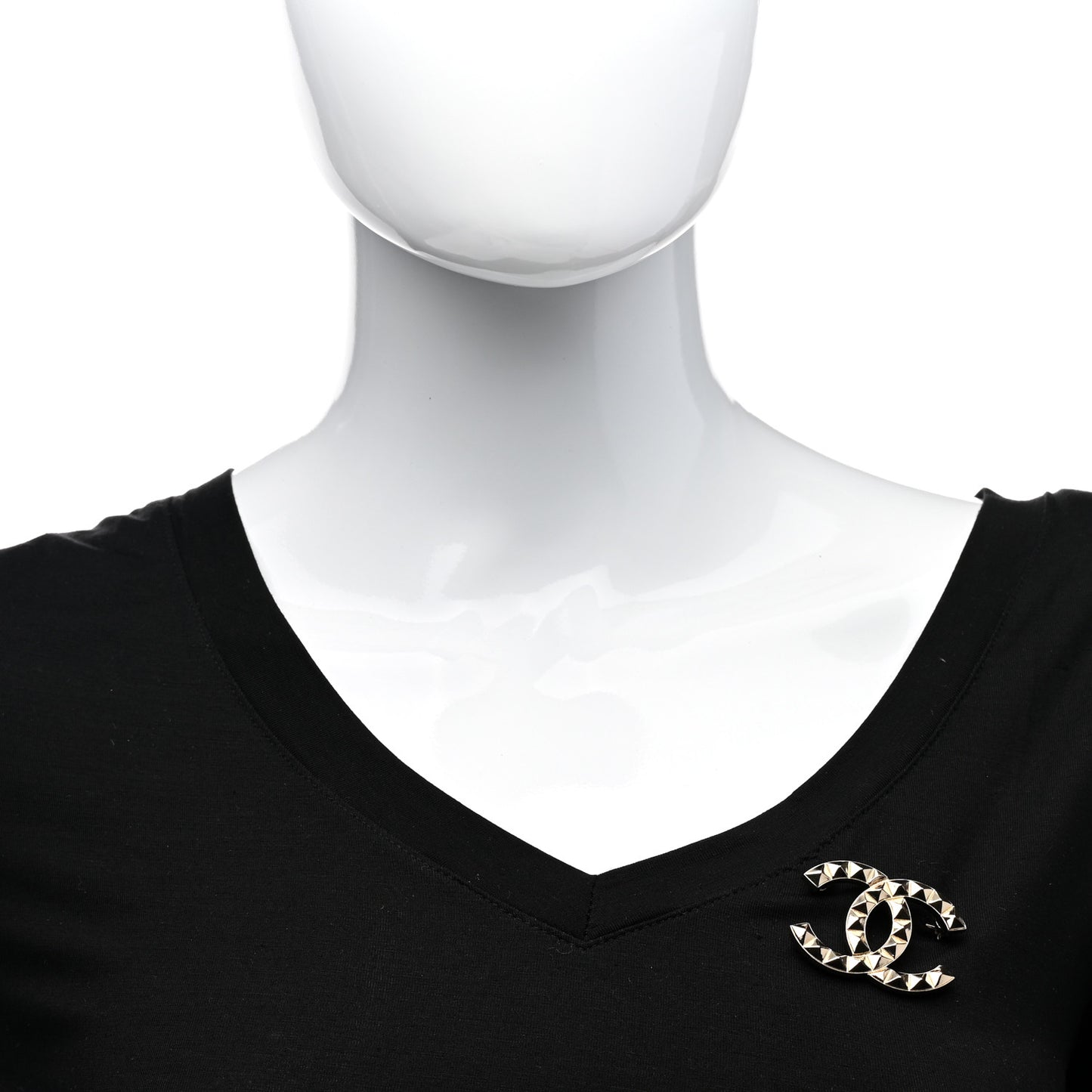 Studded CC Pin Brooch Gold