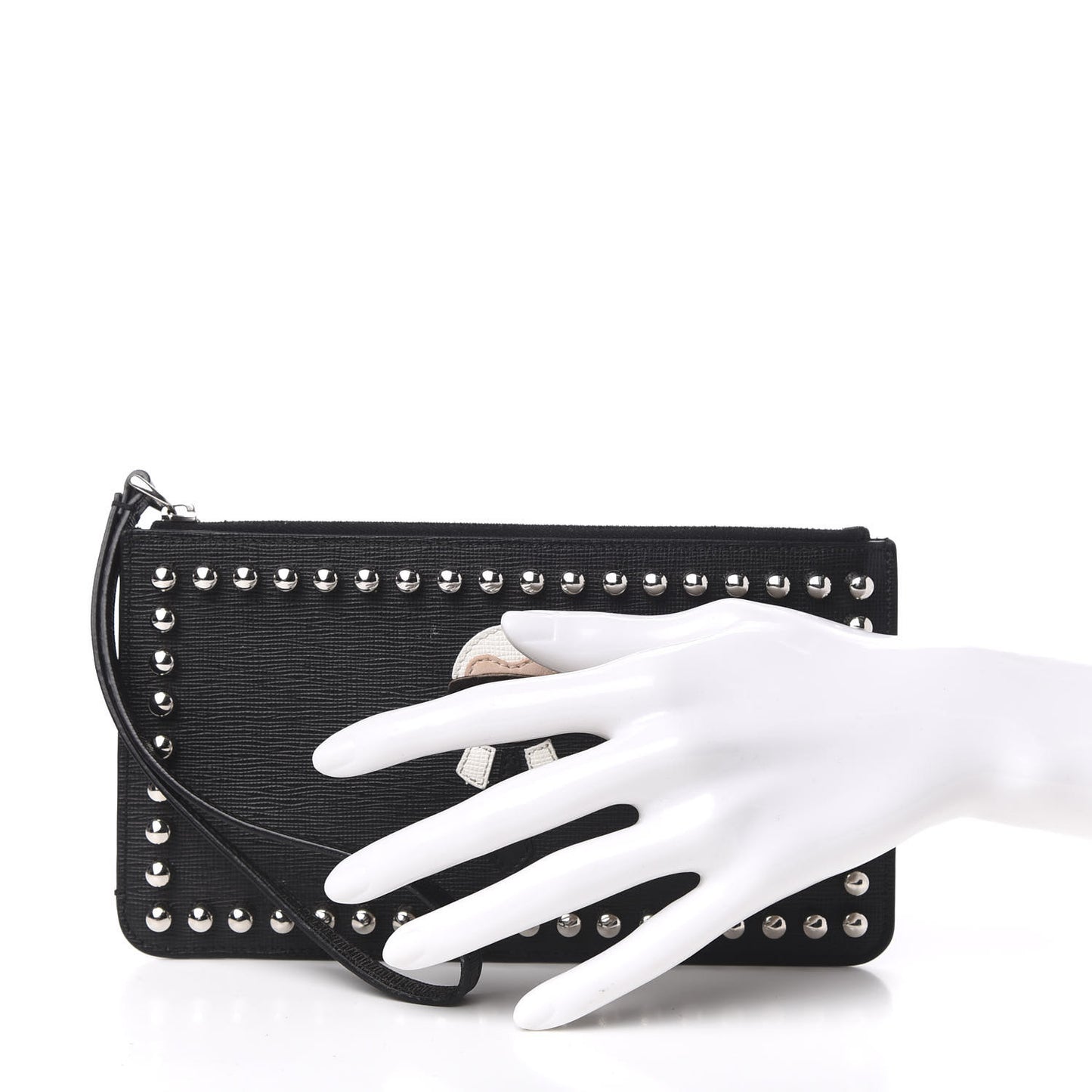 Vitello Elite Mink Fur Studded Karlito Zip Pouch Black