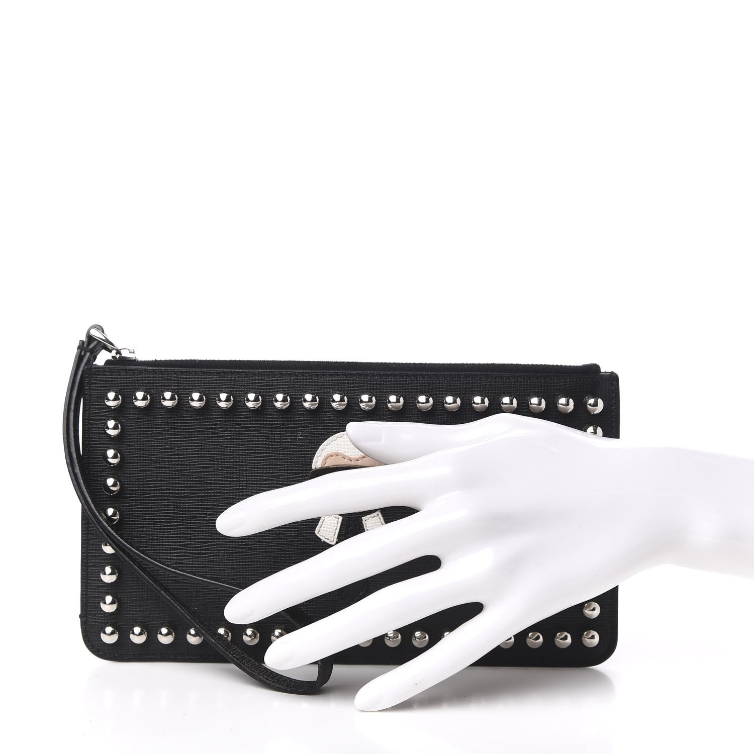 Fendi Vitello Elite Mink Fur Studded Karlito Zip Pouch Black 2 of 7
