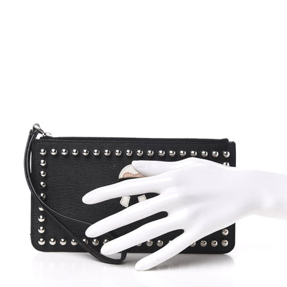 Fendi Vitello Elite Mink Fur Studded Karlito Zip Pouch Black 2 of 7
