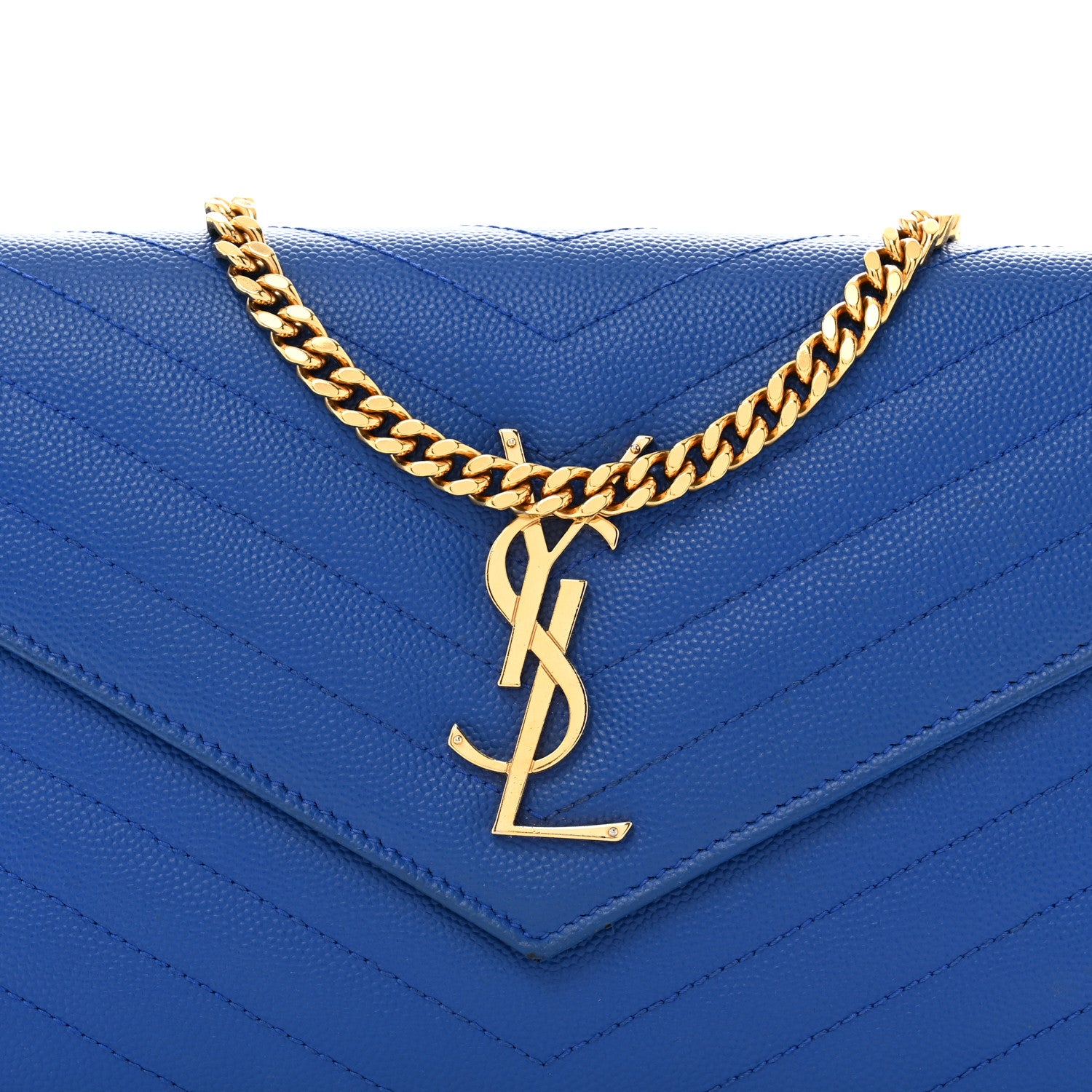 Saint Laurent Grain De Poudre Matelasse Chevron Monogram Chain Wallet Blue Majorelle 8 of 16