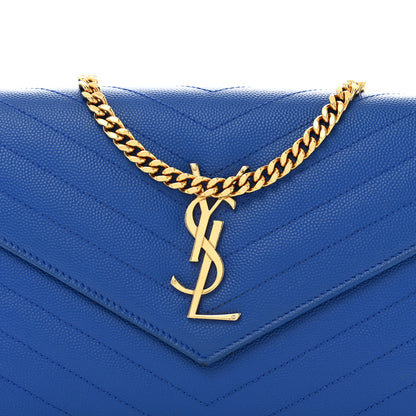 Saint Laurent Grain De Poudre Matelasse Chevron Monogram Chain Wallet Blue Majorelle 8 of 16