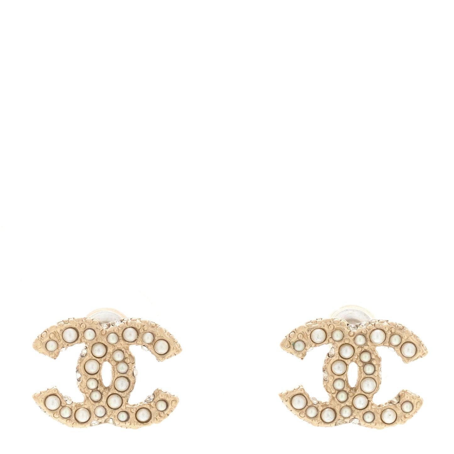 Pearl Crystal CC Earrings Light Gold