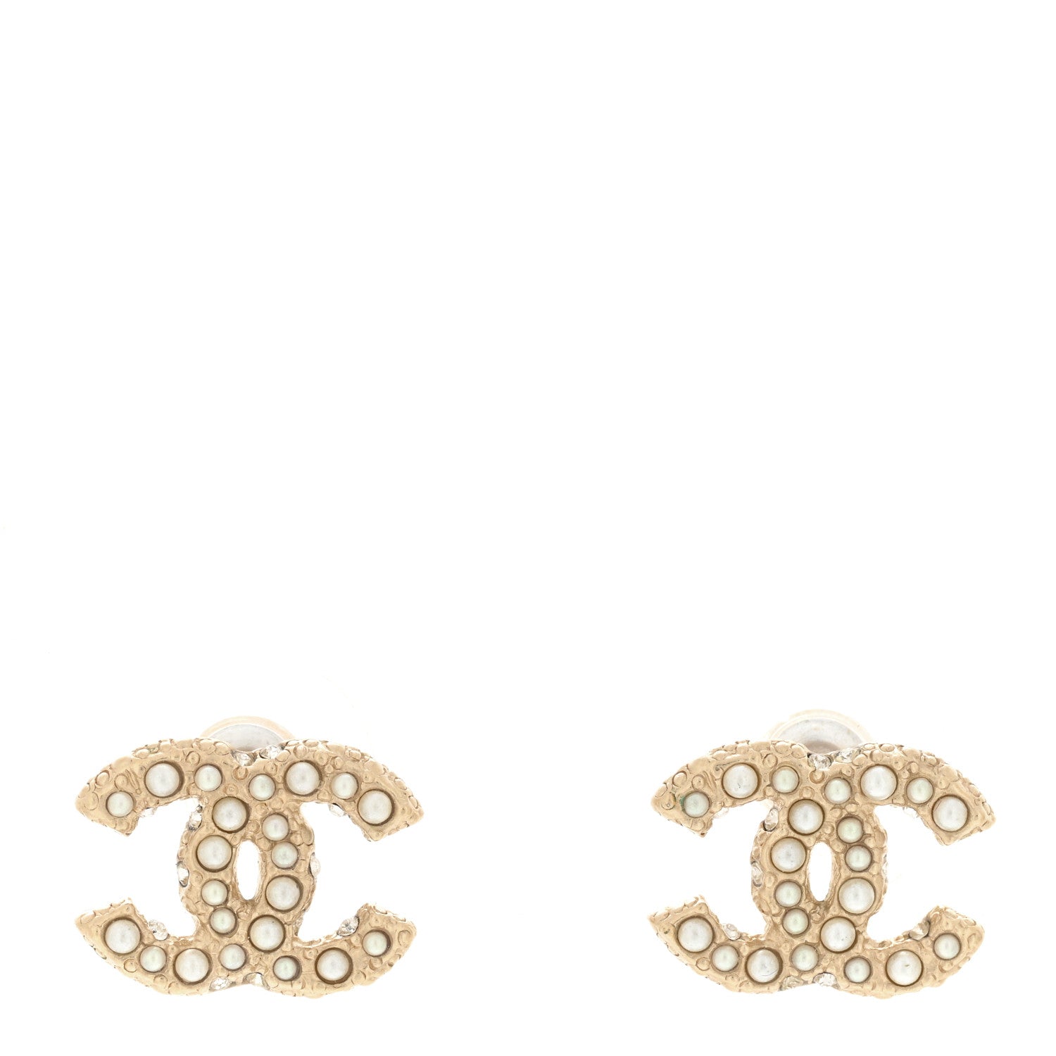Chanel Pearl Crystal CC Earrings Light Gold 1 of 4