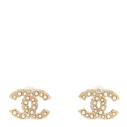 Chanel Pearl Crystal CC Earrings Light Gold 1 of 4