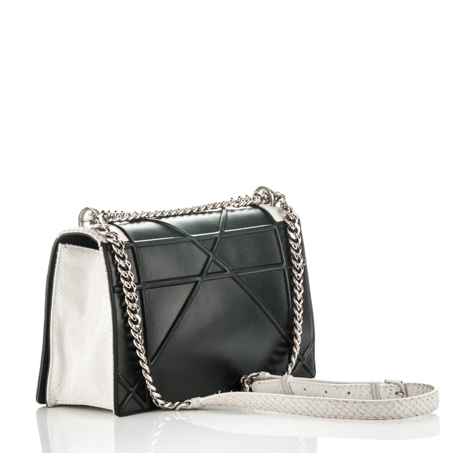 Christian Dior Lambskin Python Large Diorama Flap Bag Black White 3 of 8