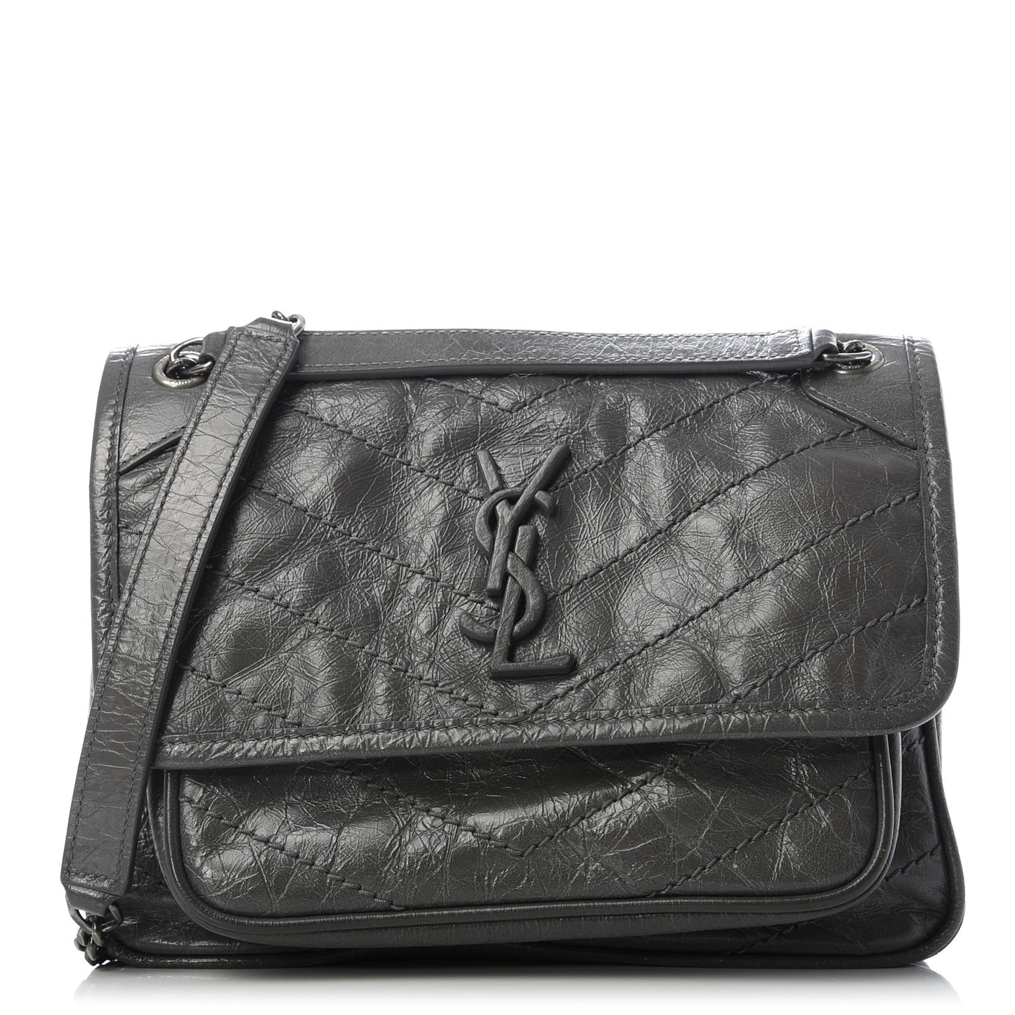 Crinkled Calfskin Matelasse Monogram Baby Niki Chain Satchel Storm