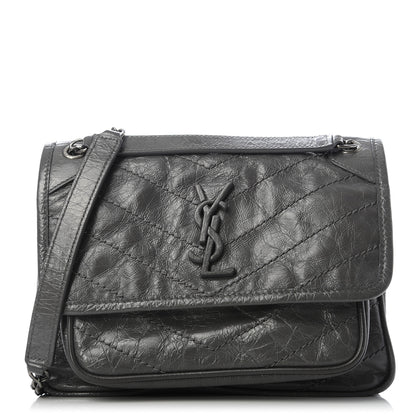 Saint Laurent Crinkled Calfskin Matelasse Monogram Baby Niki Chain Satchel Storm 1 of 12