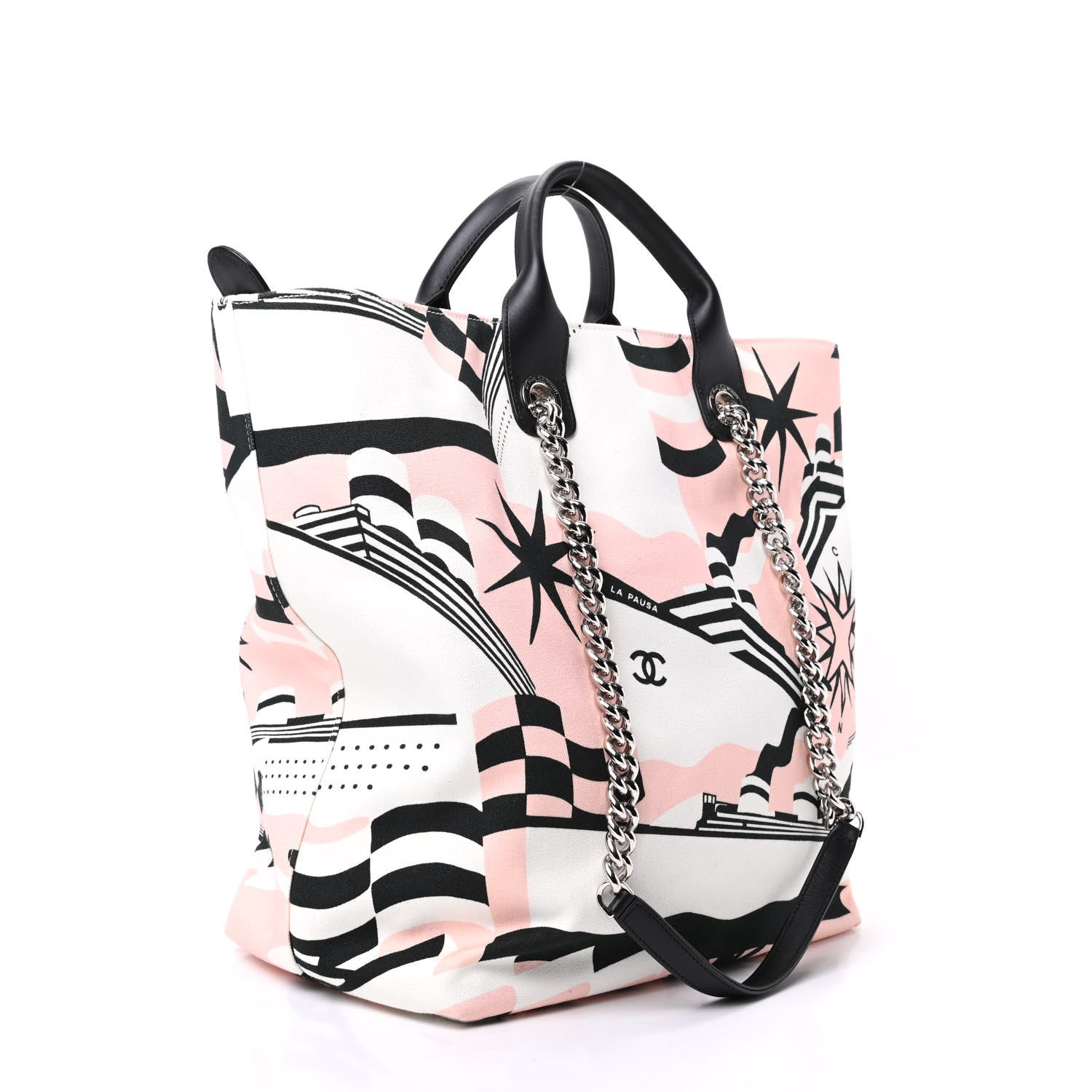 Chanel Canvas Cruise Print Tote Pink White Black 3 of 9