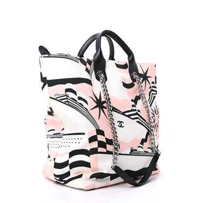 Chanel Canvas Cruise Print Tote Pink White Black 3 of 9