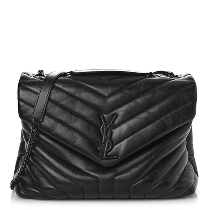Saint Laurent Calfskin Y Quilted Monogram Monochrome Medium Loulou Chain Satchel Black 1 of 10