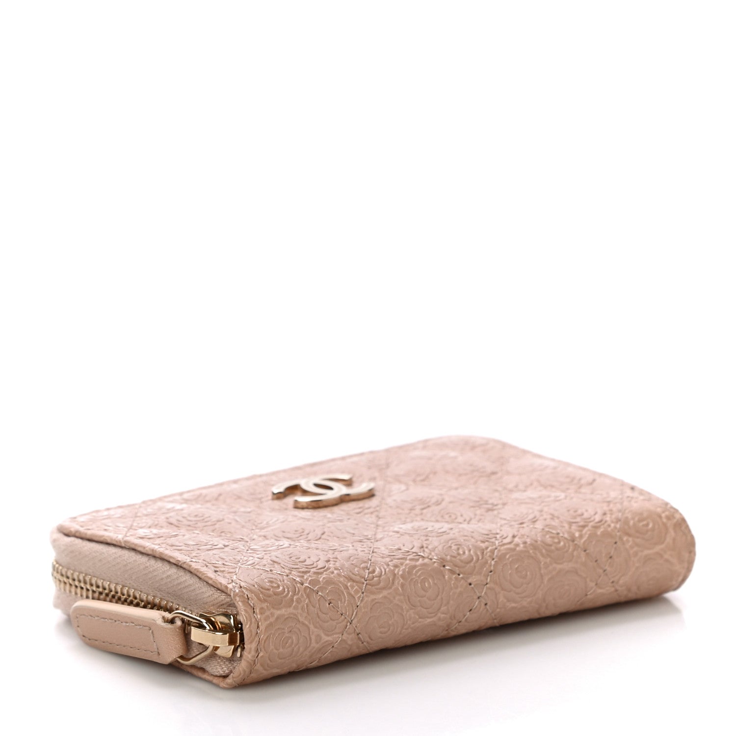 Chanel Calfskin Camellia Embossed Zip Coin Purse Beige 4 of 10