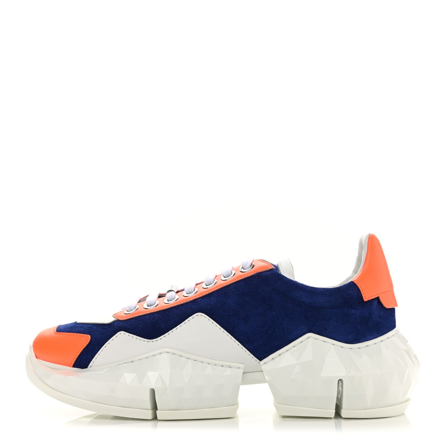 Jimmy Choo Suede Calfskin Diamond Low Top Sneaker 39.5 Cobalt Neon Orange 1 of 8