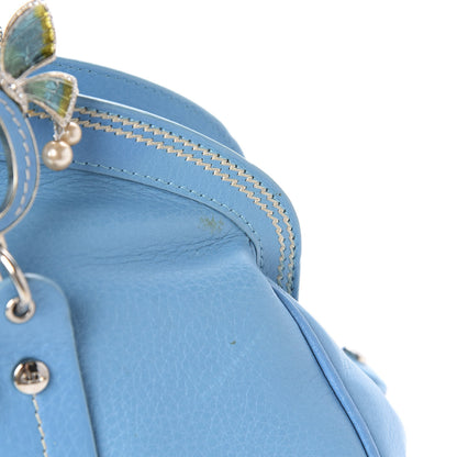 Christian Dior Calfskin Butterfly Pearls Frame Satchel Blue 11 of 13