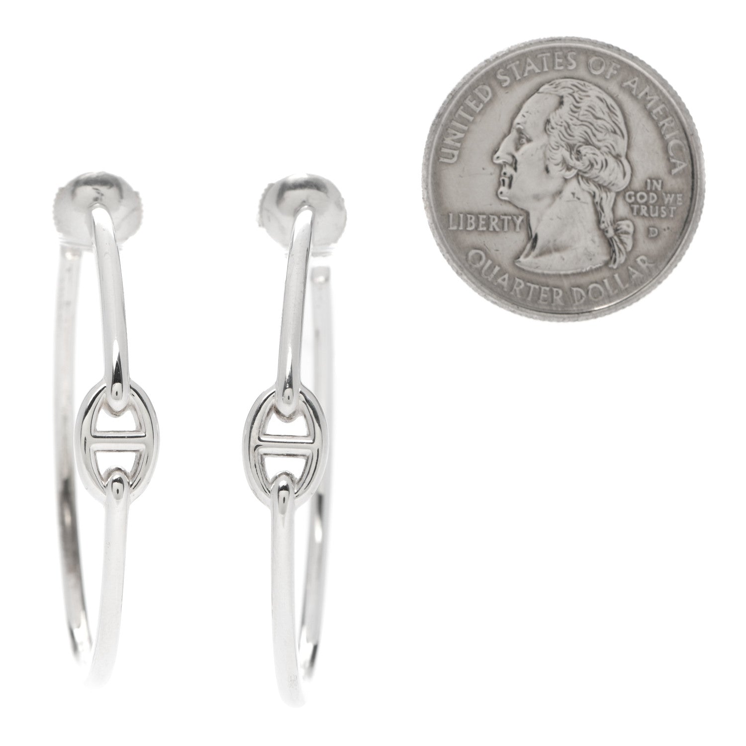 Hermes Sterling Silver GM Chain d'Ancre Enchainee Hoop Earrings 2 of 4