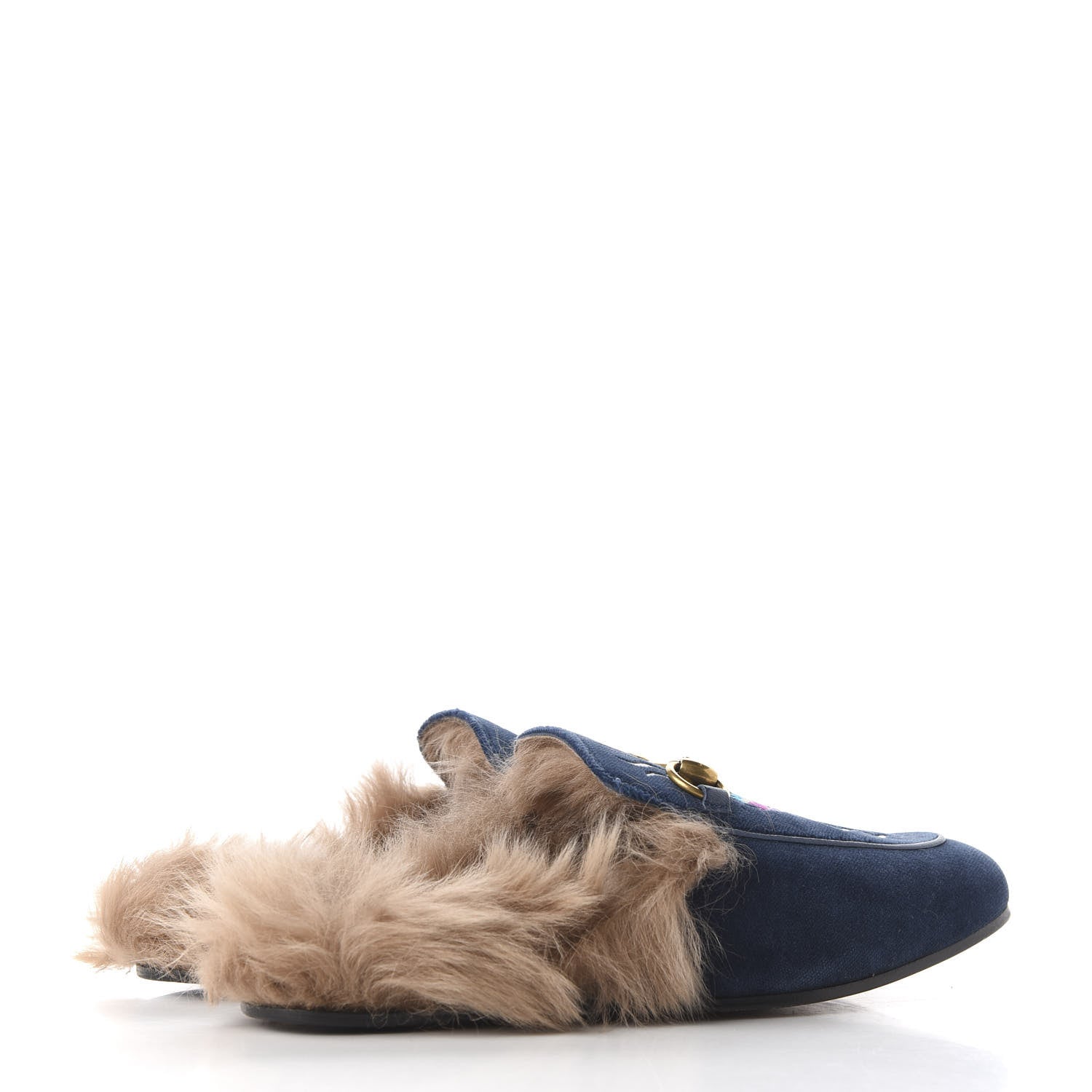 Gucci Velvet Fur Dragon Embroidered Mens Princetown Slippers 6 Zaffre Dark Zaffre 4 of 8