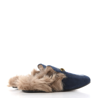 Gucci Velvet Fur Dragon Embroidered Mens Princetown Slippers 6 Zaffre Dark Zaffre 4 of 8
