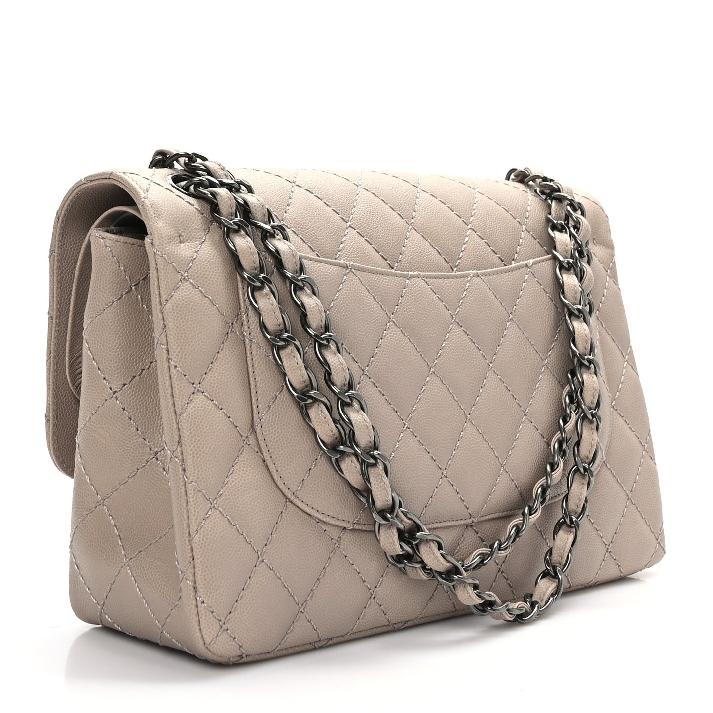 Washed Caviar Quilted Jumbo Double Flap Taupe