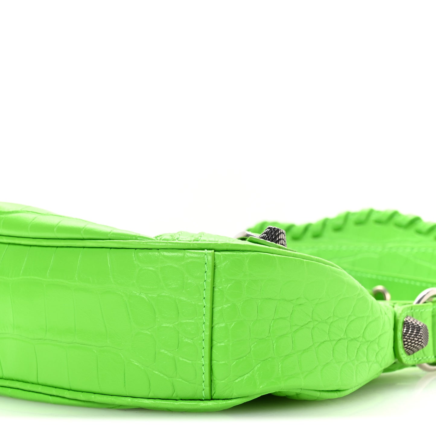 Extra Supple Calfskin Crocodile Embossed Le Cagole Shoulder Bag XS Acid Green