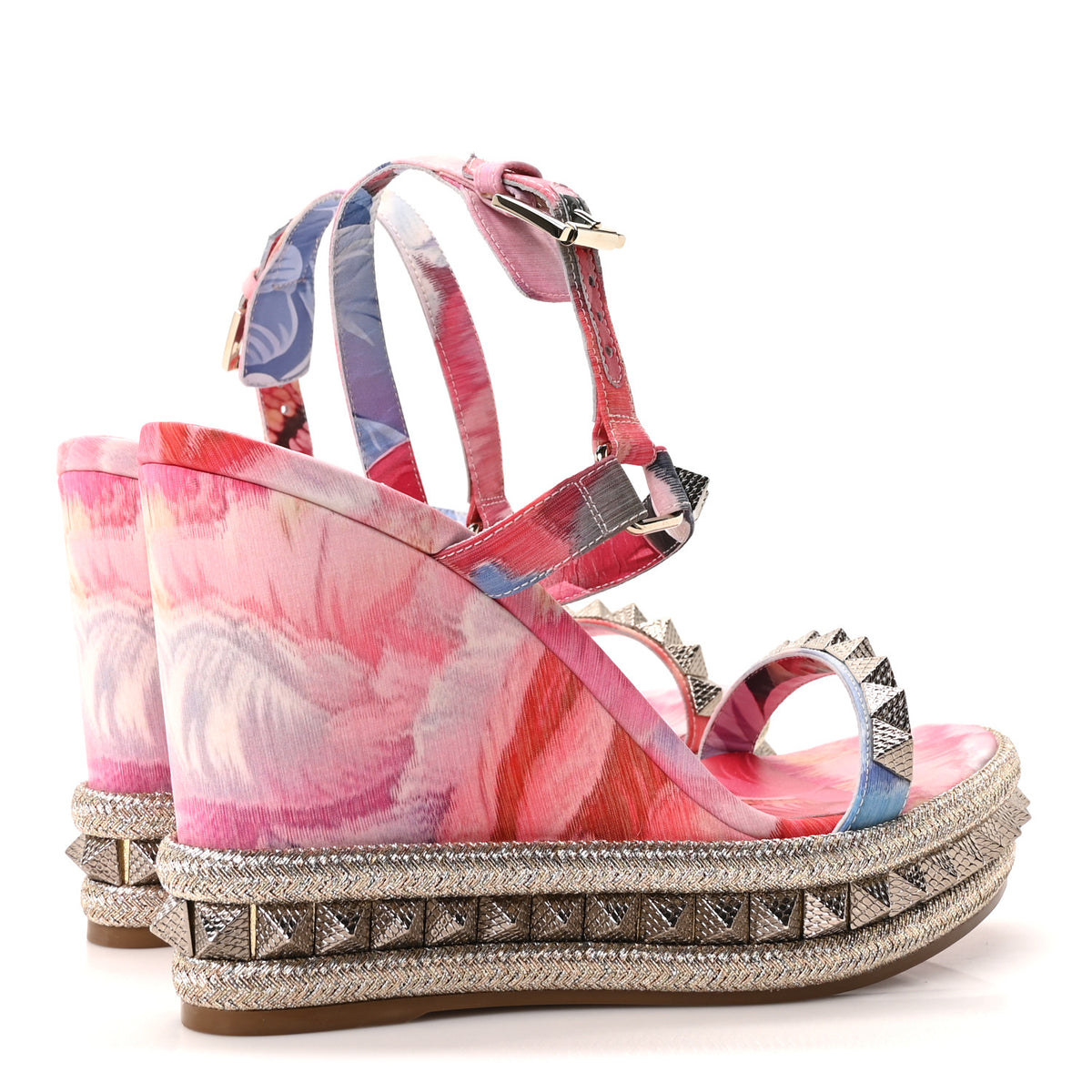 Christian Louboutin Silk Spike Studded Floral Chine Pyraclou 110 Wedge Sandals 39 Multicolor 5 of 9
