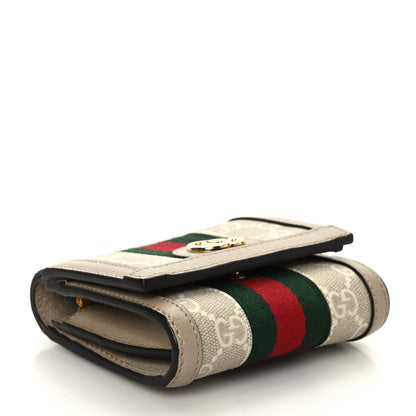 Gucci GG Supreme Monogram Textured Dollar Calfskin Web Ophidia Card Case Wallet Beige Mystic White Oatmeal 4 of 8