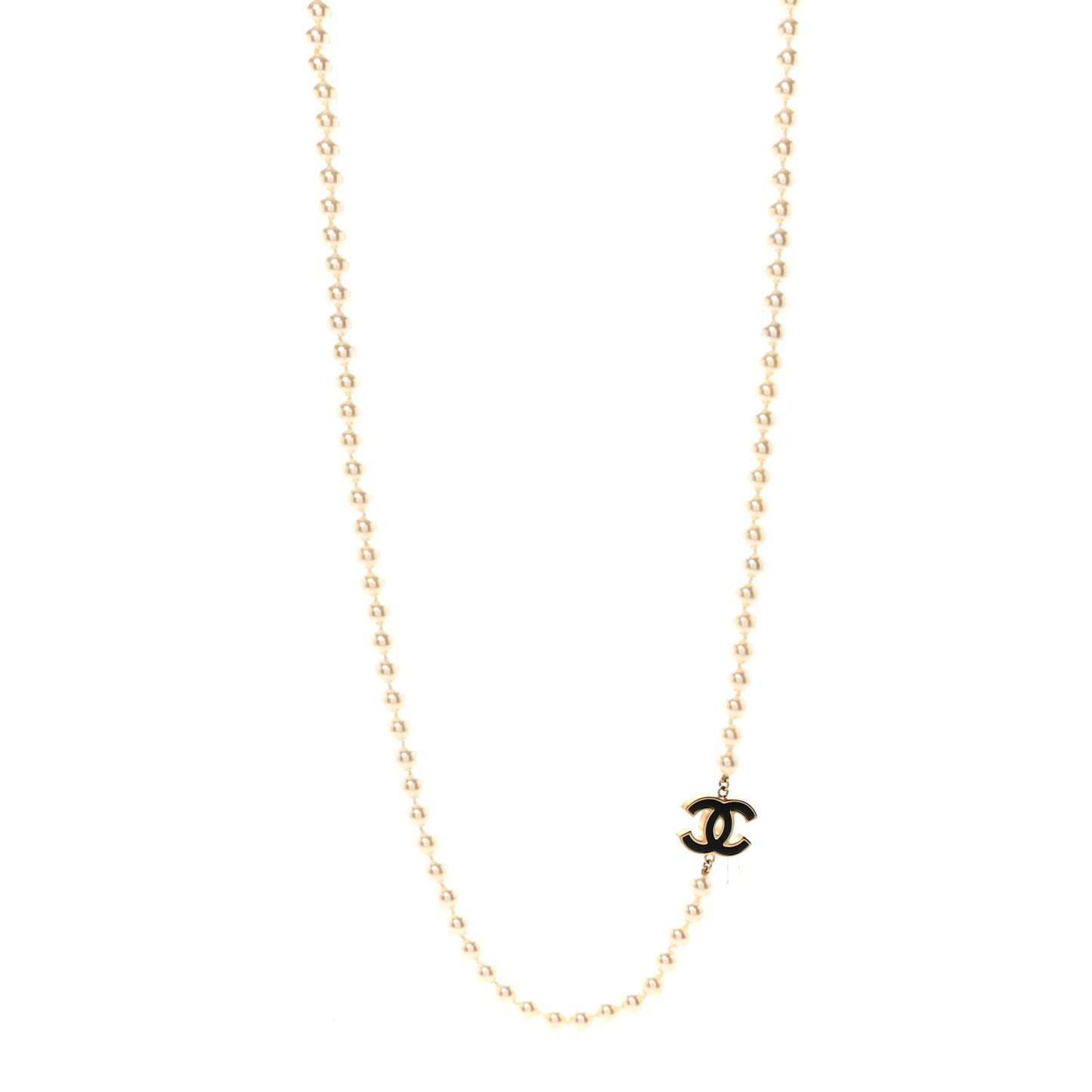 Pearl Beaded Resin CC Long Necklace Black Gold