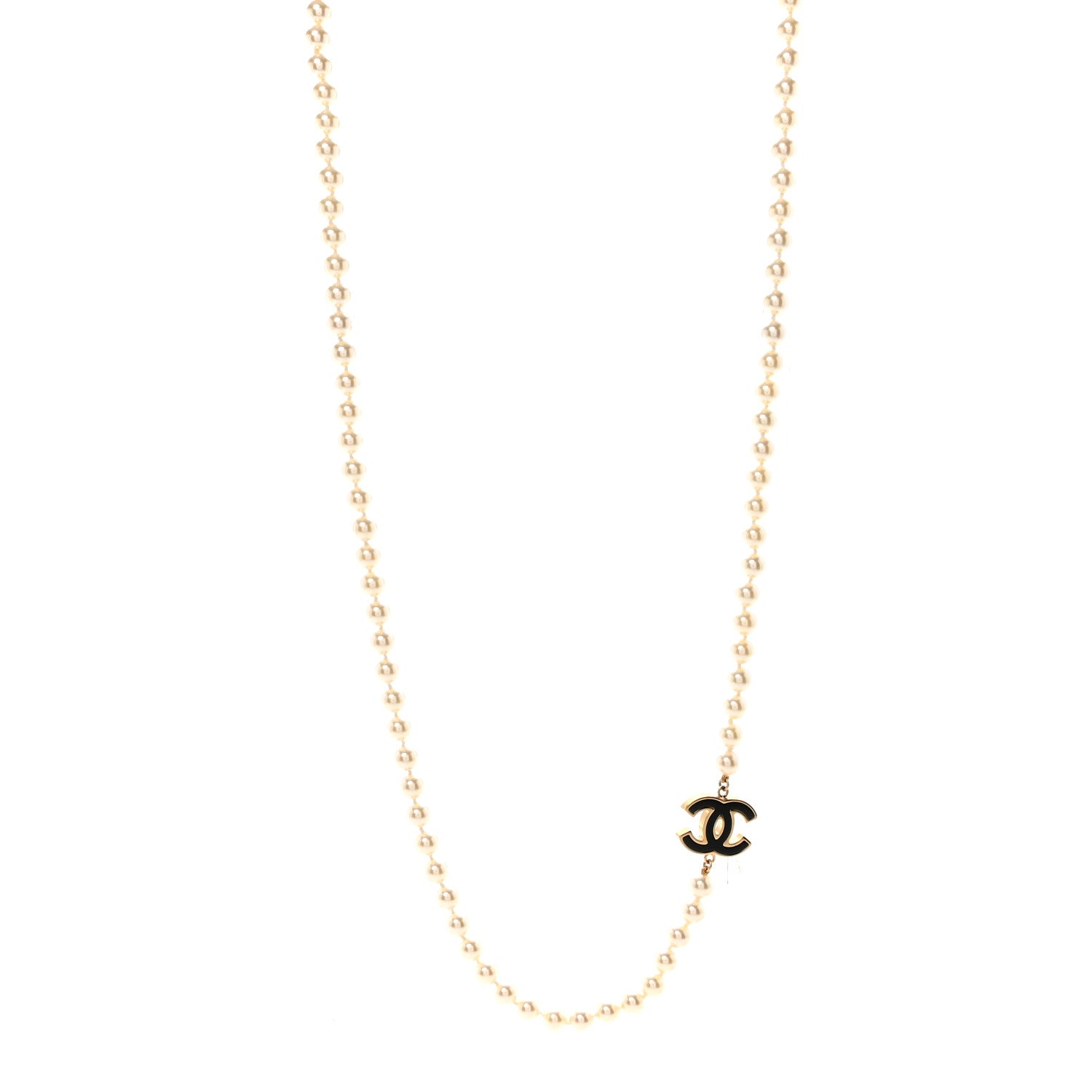 Chanel Pearl Beaded Resin CC Long Necklace Black Gold 1 of 7