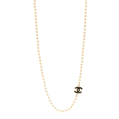 Chanel Pearl Beaded Resin CC Long Necklace Black Gold 1 of 7