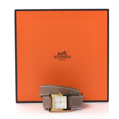 Hermes Stainless Steel Swift 21mm Heure H Hour Double Tour Quartz Watch Etoupe 5 of 5