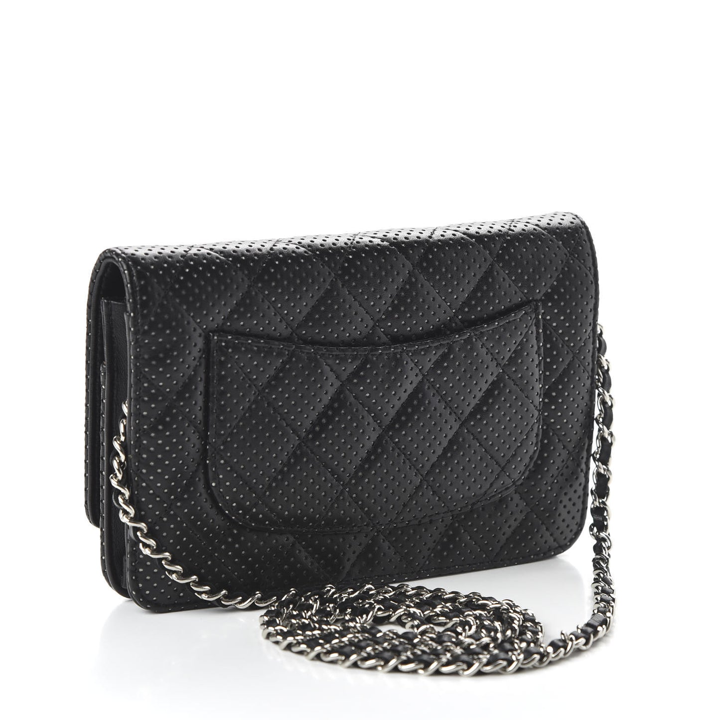 Perforated Lambskin Quilted Wallet On Chain WOC Black