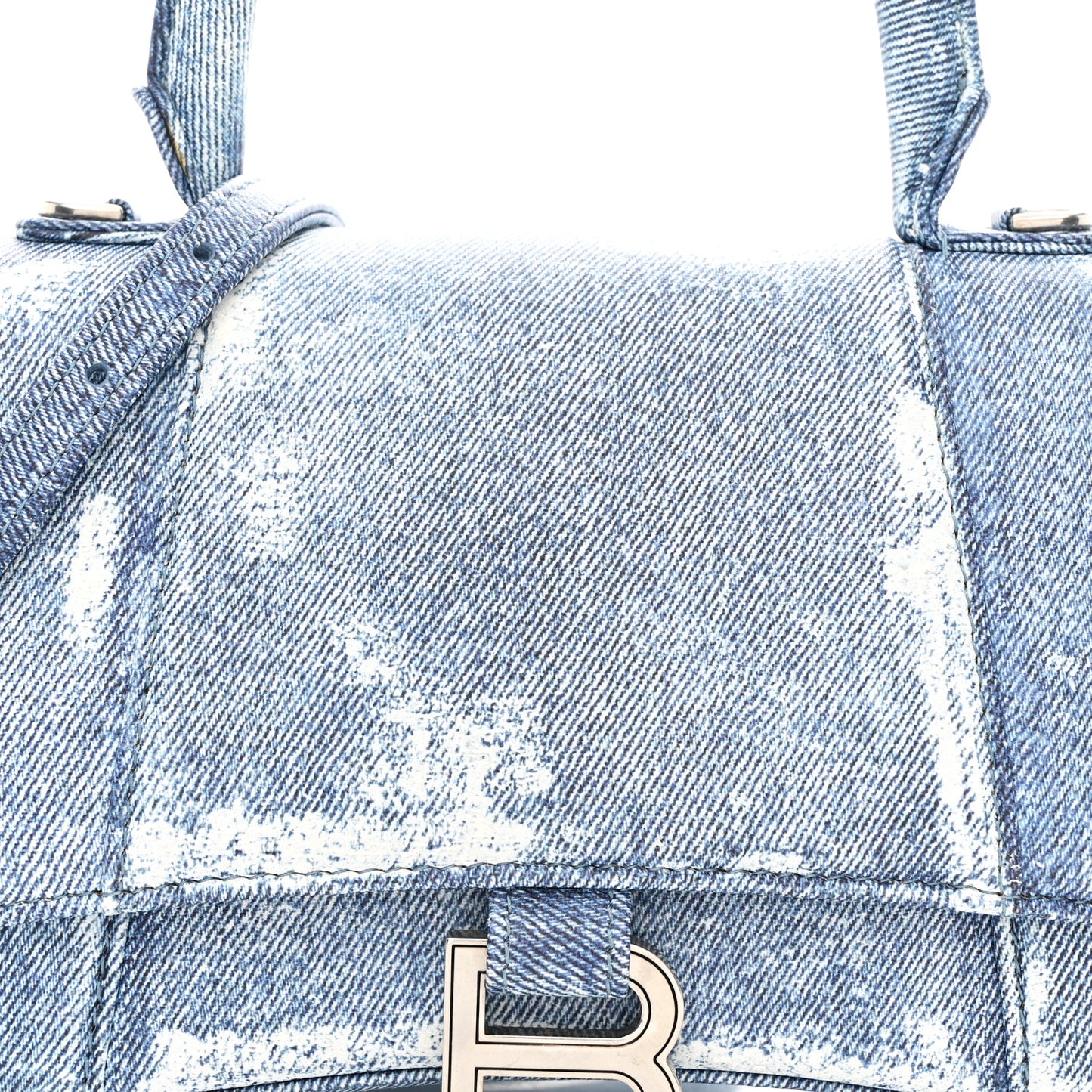 Nappa Denim Printed Small Hourglass Top Handle Bag Denim Blue